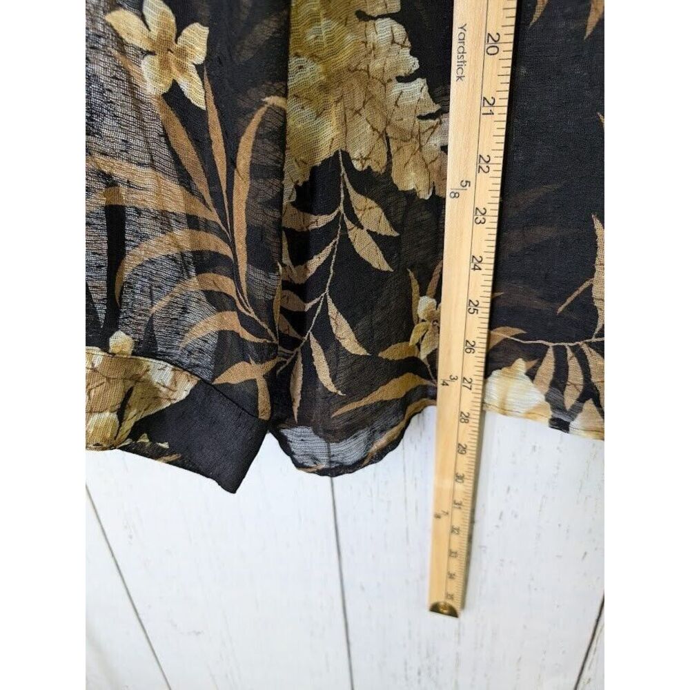 Alfred‎ Dunner Size 14 Black Gold Floral Button Down Semi Sheer Long Sleeve Top - Picture 5 of 7